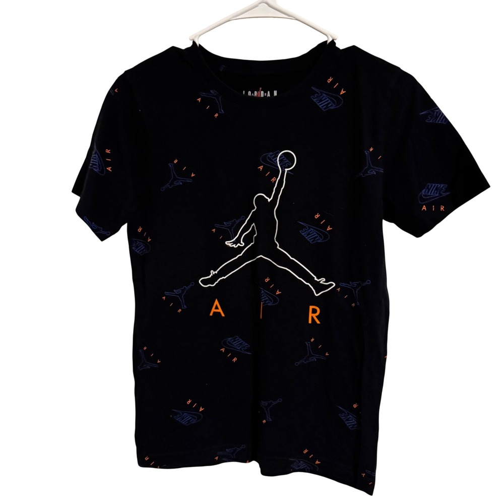 Jordan Boys Jumpman Air All Over Print T-Shirt Black Orange Large 12-13 YRS